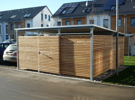Referenz D-85757 Karlsfeld, Mülltonnenhaus, Pultdach, Trapezblech von Welcomp
