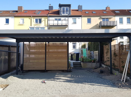 Referenz D-19053 Schwerin, Carport, Pultdach, Trapezblech, Pulverbeschichtung von Welcomp
