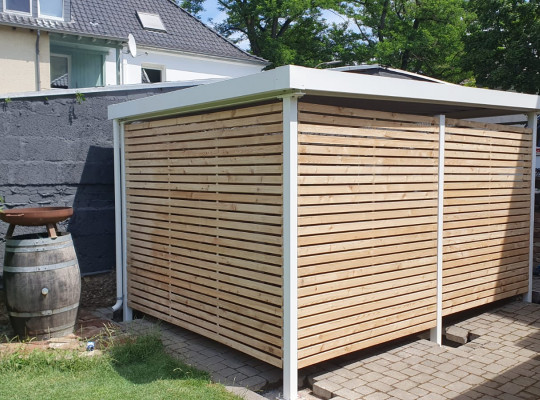 Referenz D-53177 Bonn, Fahrradhaus, Pultdach, Trapezblech, Pulverbeschichtung von Welcomp