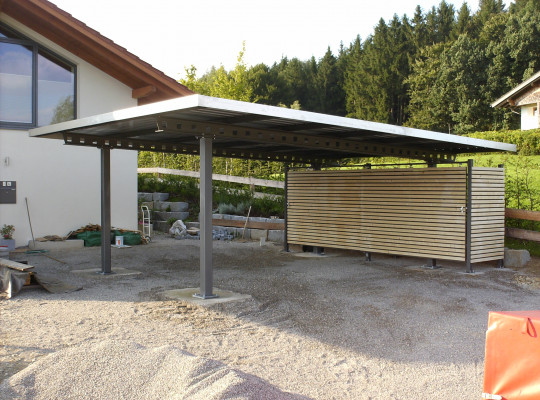 Referenz D-83365 Nussdorf, Carport, Pultdach, Trapezblech, Holz von Welcomp